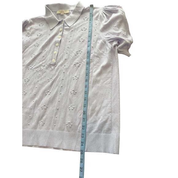 Loft Sweater Shirt Purple Button Front 3D Knit Soft Short‎ Sleeve Work Size XL - Picture 13 of 13
